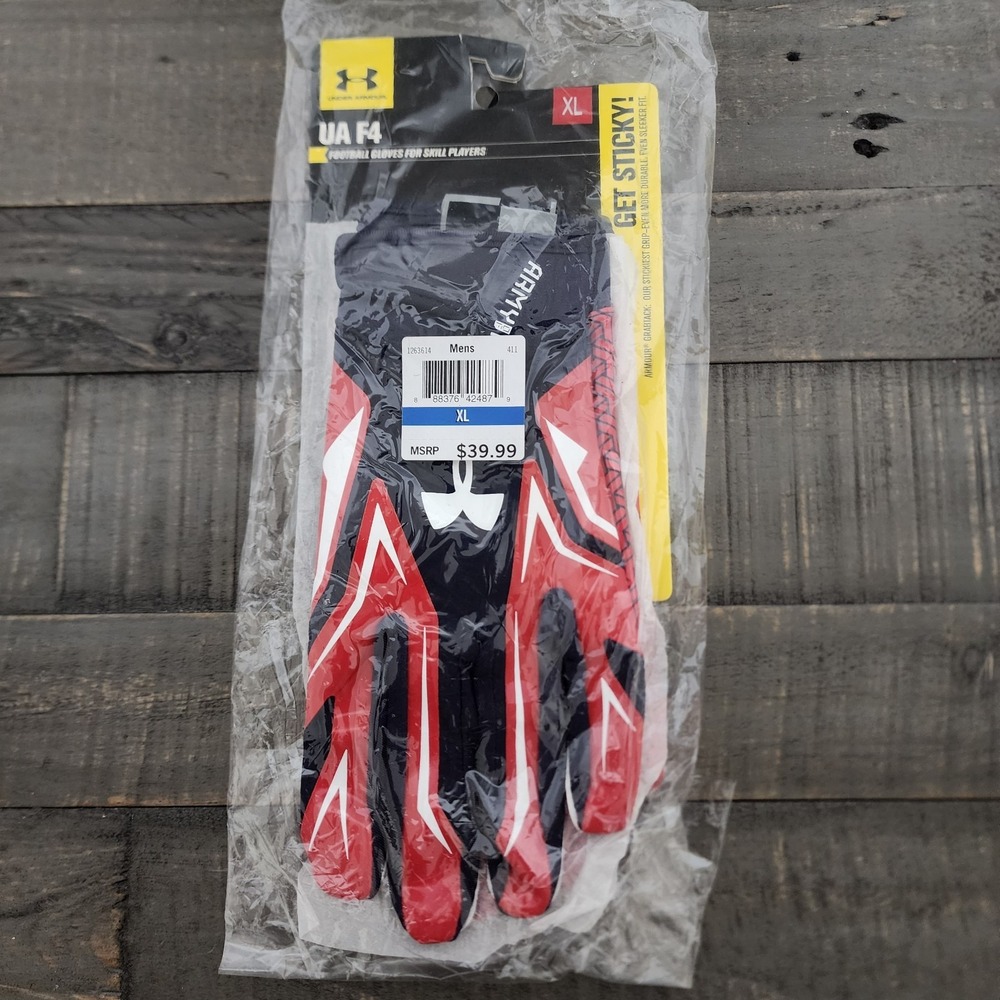 Under Armour UA F4 Sticky Football Gloves Men XL Red White Navy Army Of 11 Skill